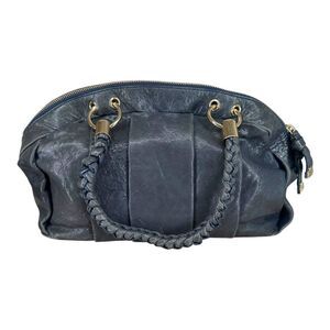 Antonio Melani Navy Leather Zip Bag Hobo Shoulder Bag Y2K Boho Gypsy Braided